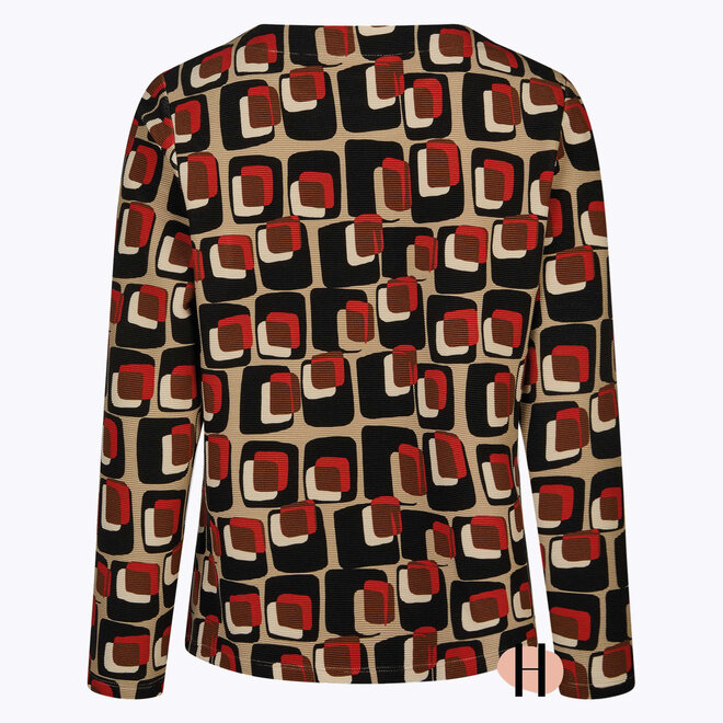 Truitje Structuur met Bruin/ Zwart/ Rood Print