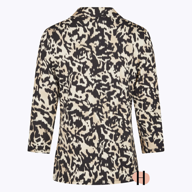 Poloshirt met Beige/ Zwarte Print en Drukknoopjes