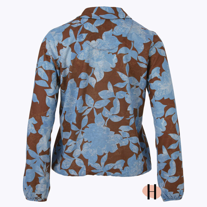 Blouson met Polokraag in met Bruin/ Blauwe Print