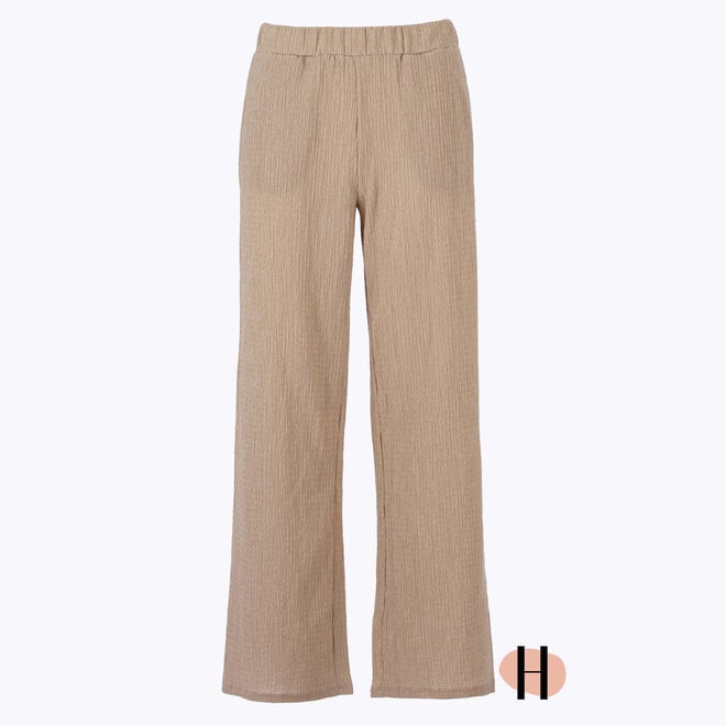 Crinkle Broek met Wide Leg in Zandbruin