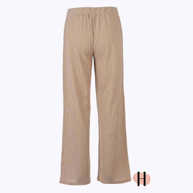 Crinkle Broek met Wide Leg in Zandbruin