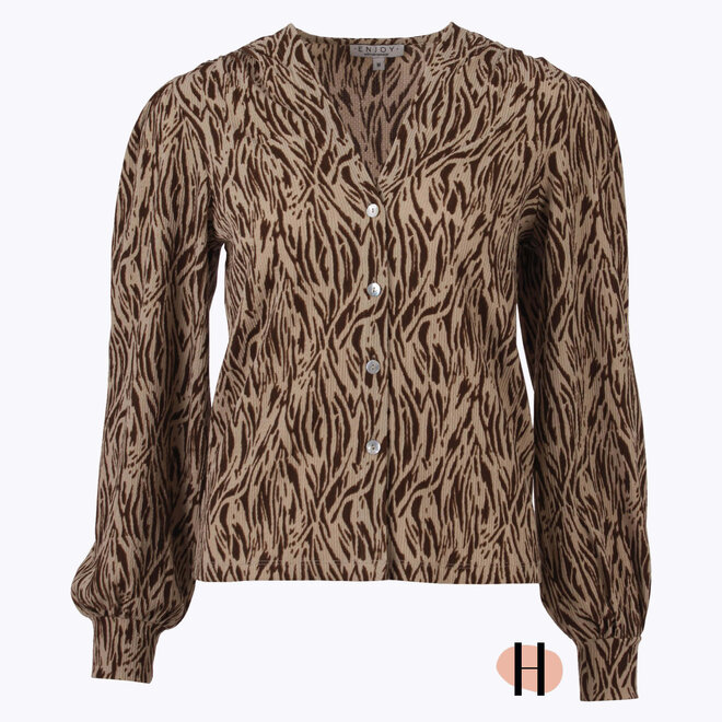 Print Blouse van Crinkle Stof in Bruin