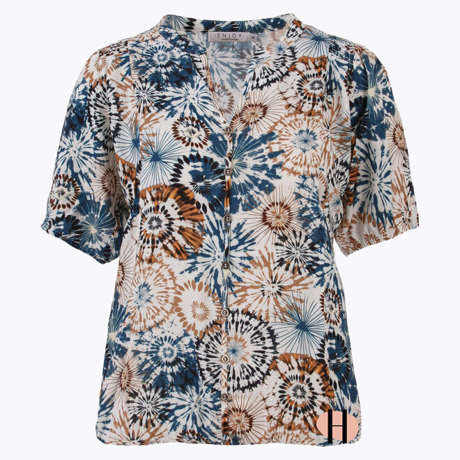 Doorknoop Blouson met Print in Blauw en Koper