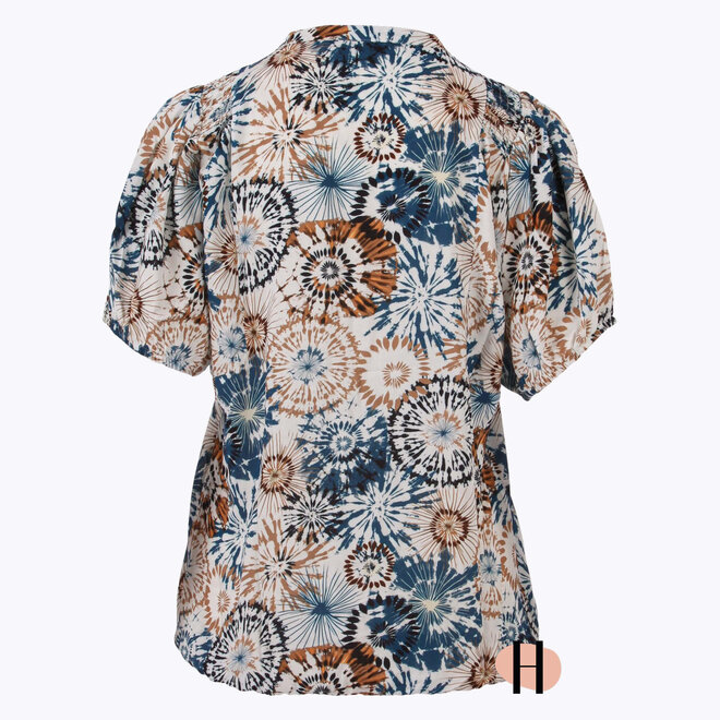 Doorknoop Blouson met Print in Blauw en Koper