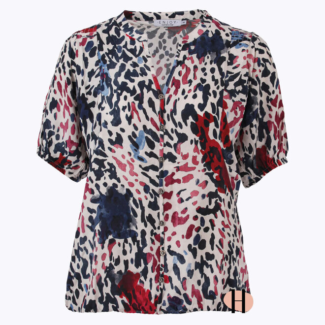 Doorknoop Blouson met Print in Blauw en Cassis