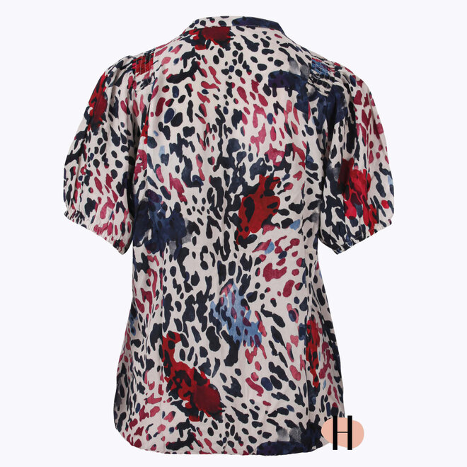 Doorknoop Blouson met Print in Blauw en Cassis
