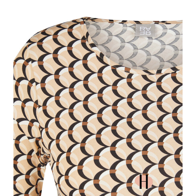 Shirt met Beige, Zwart, Wit Print