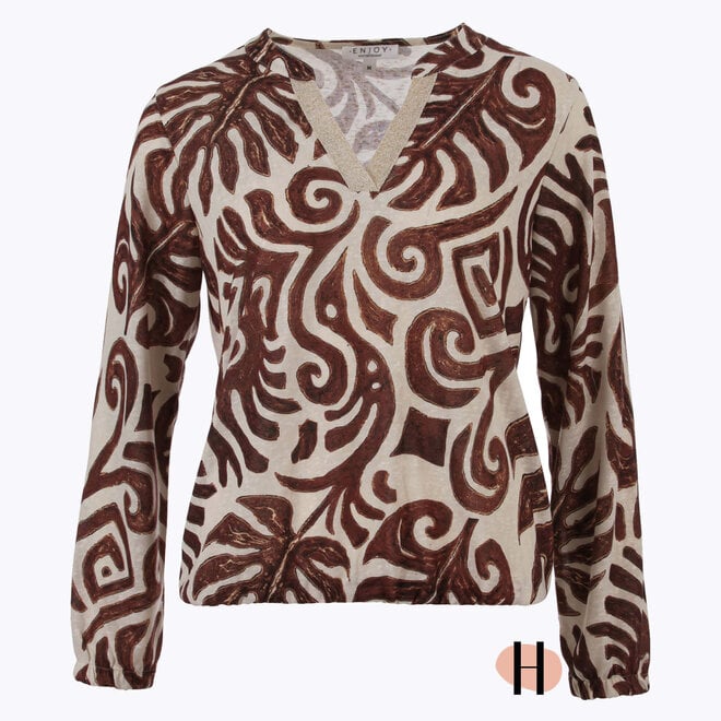 Blouson met Opvallend Dessin in Bruin/ Off-White