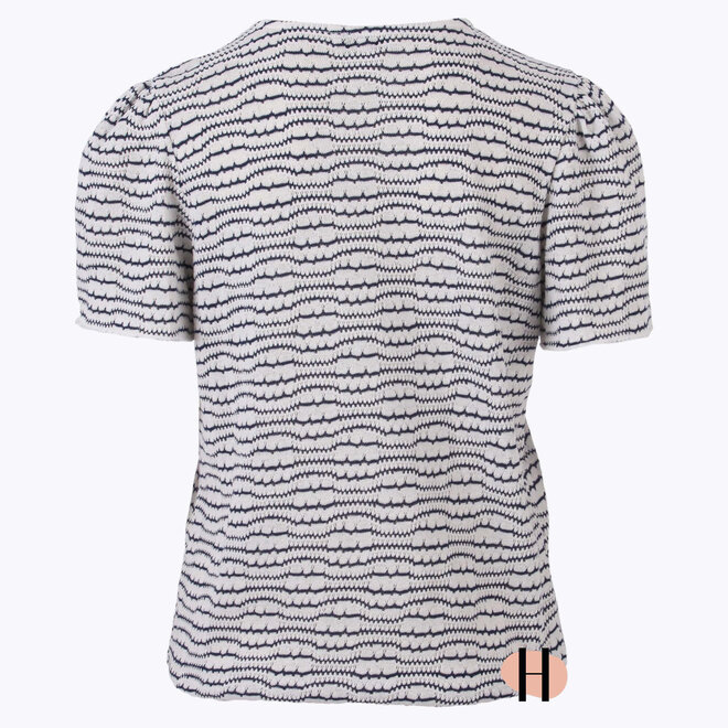 Fijngebreide Blouson met Strepen in Indigo-Wit