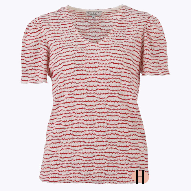 Fijngebreide Blouson met Strepen in Rood-Wit