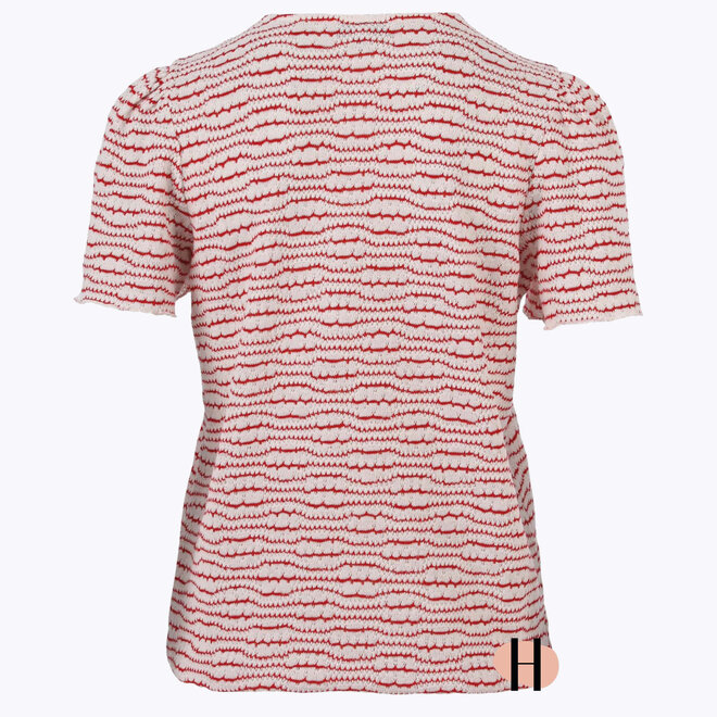 Fijngebreide Blouson met Strepen in Rood-Wit