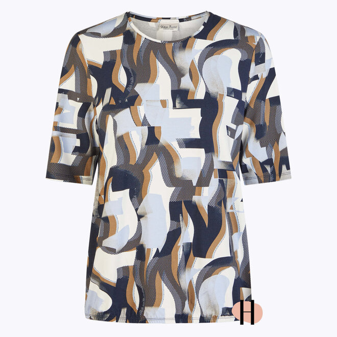 T-Shirt met Abstracte Print in Blauw en Camel