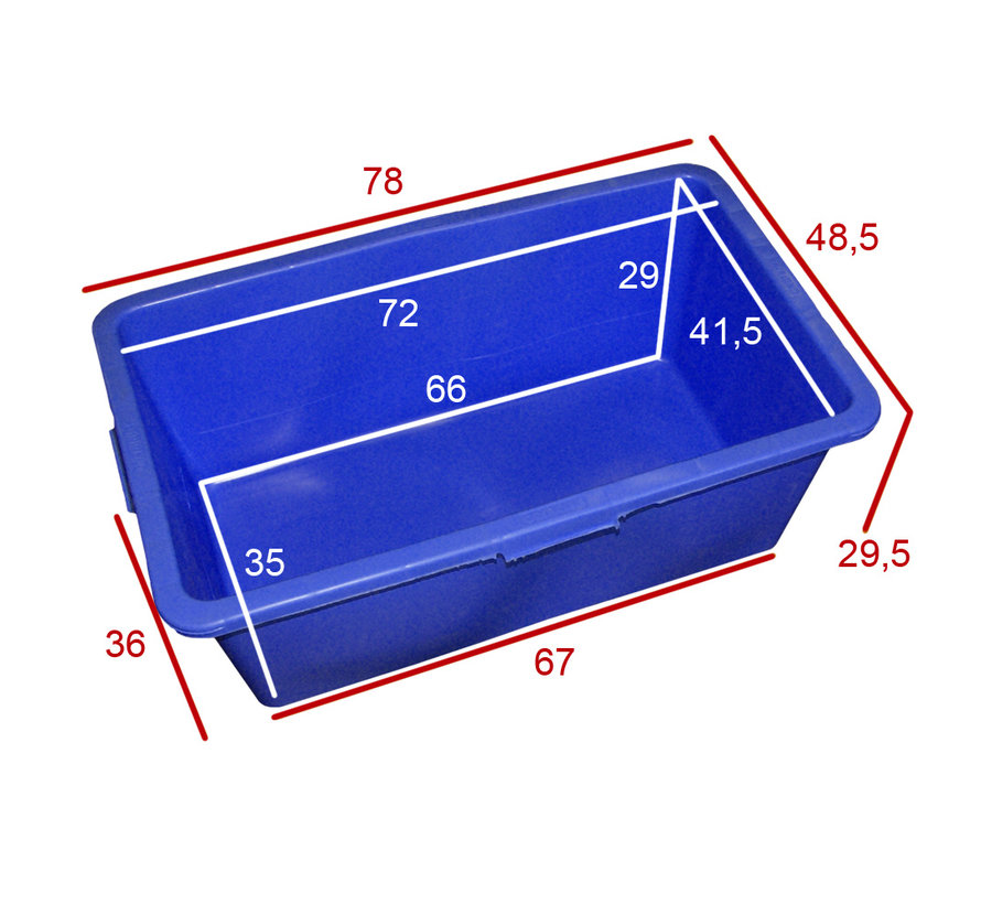 Rechthoek kuip - 90 Liter - Blauw - 79 x 48 x 30 cm