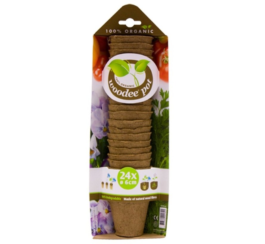 Woodee kweekpotjes - 24 stuks - ø 6 cm