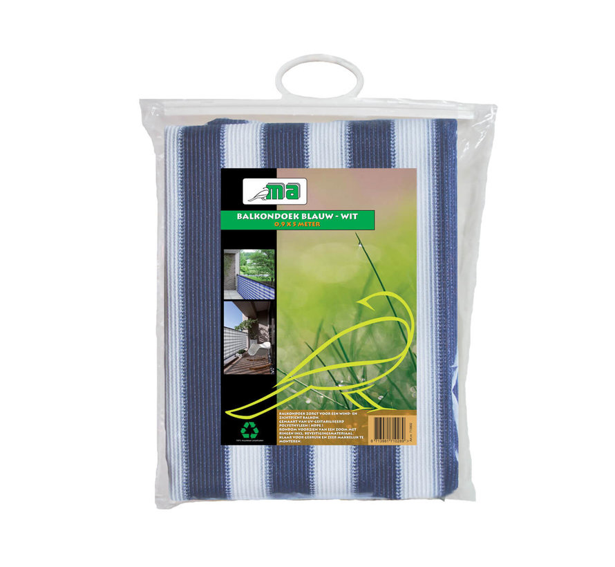 Balkondoek - Blauw / Wit - 0,9 x 5 meter