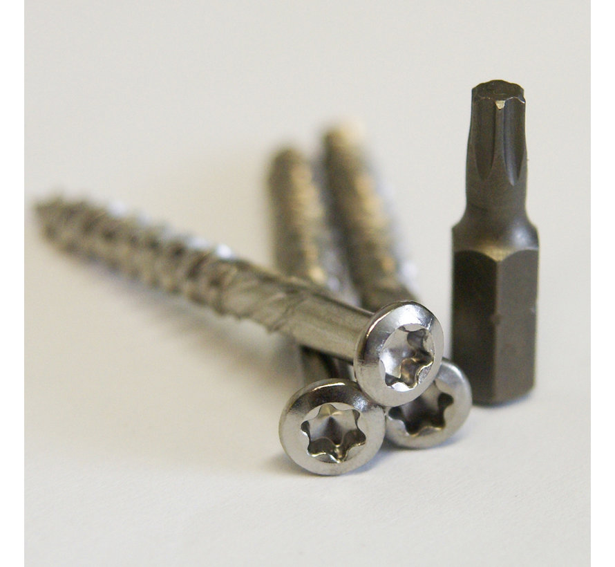 Vlonderschroeven 5,0 x 70 mm - RVS 100 stuks + 2 bitjes - Torx