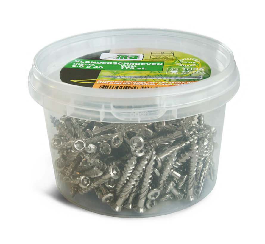 Vlonderschroeven 4,5 x 40 mm - RVS 175 stuks + 2 bitjes - Torx