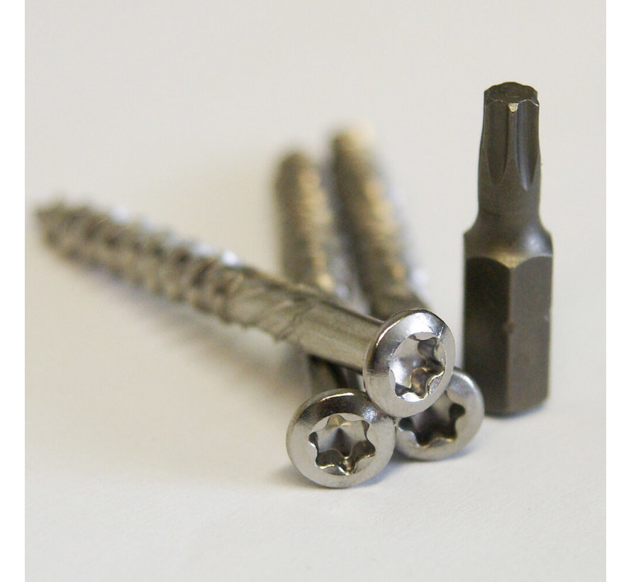 Vlonderschroeven  5,0 x 60 mm - RVS 125 stuks + 2 bitjes