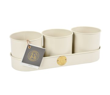 Burgon & Ball Kruidenpotjes - Rond op tray - Crème