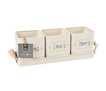 Burgon & Ball Kruidenpotjes - Vierkant op tray - Crème