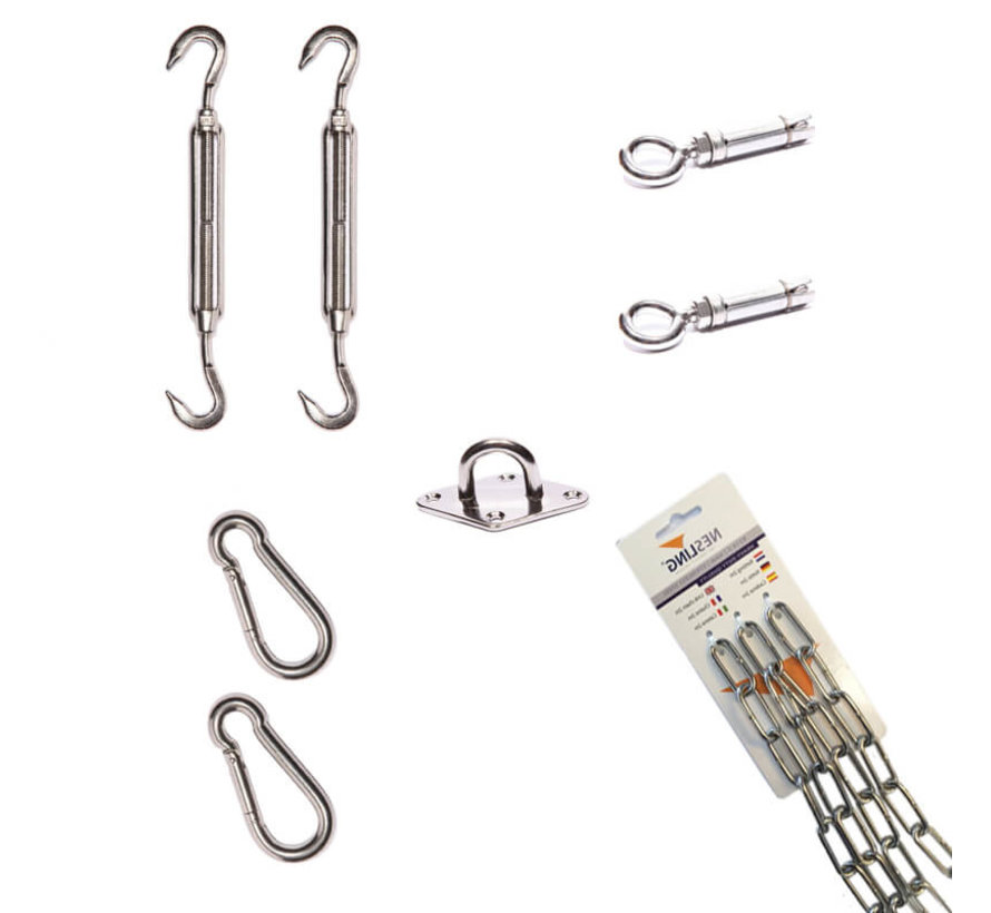 Bevestigingsset Schaduwdoek - Driekhoek - 2 x muur en 1 x paal