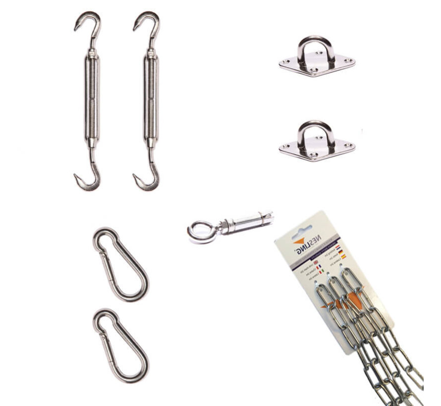 Bevestigingsset Schaduwdoek - Driekhoek - 1 x muur en 2 x paal