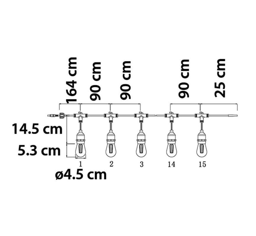 Solar lichtsnoer - Buiten 15 meter - 15 lampen