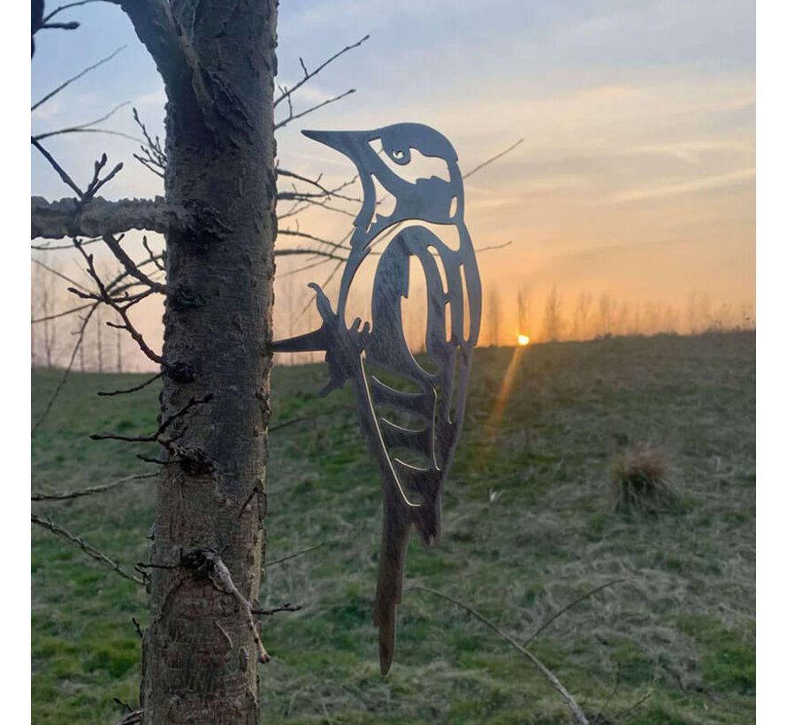 Metalen Vogel - Bonte Specht - Boomsteker - Cortenstaal