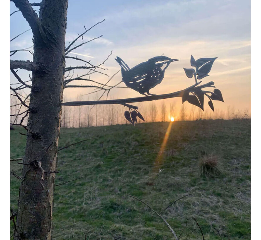Metalen Vogel - Winterkoning - Boomsteker - Cortenstaal