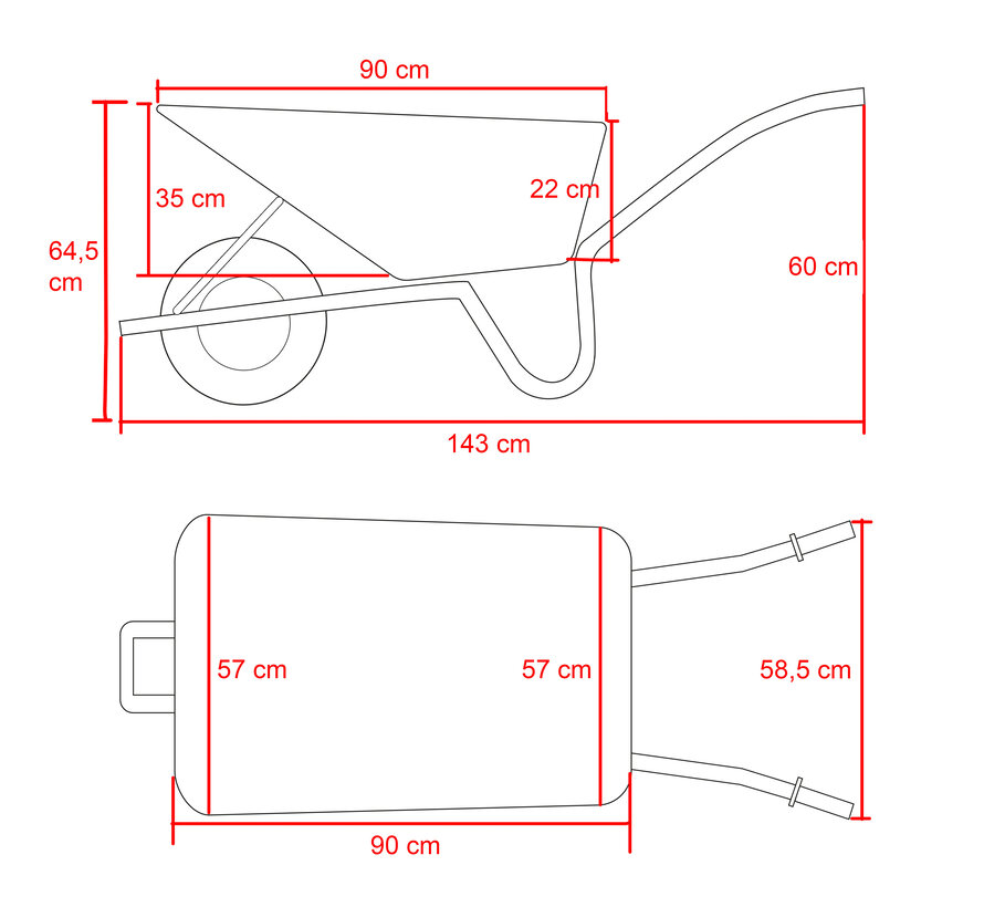Kruiwagen 85 liter Klus - Verzinkt frame - Metalen bak