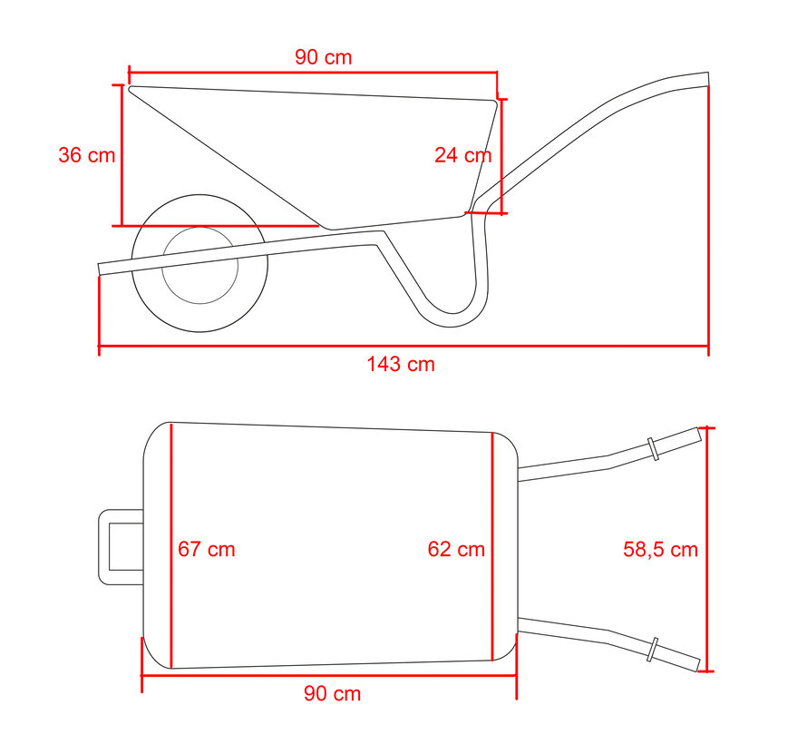 Kruiwagen 80 liter - Metalen frame - Kunststof bak