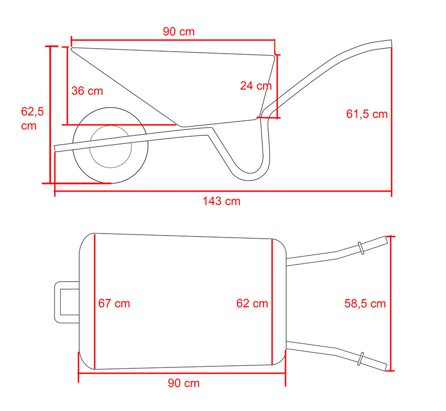 Kruiwagen 100 liter - Metalen frame - Kunststof bak