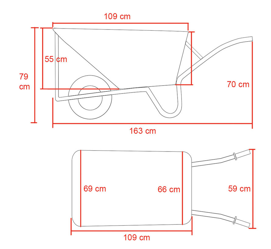 Kruiwagen 160 liter Stal - Metalen frame - Kunststof bak