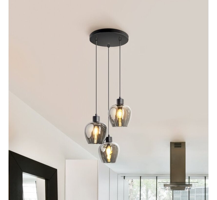 Design hanglamp - Smoke Glas - 3-lichts - Kansas