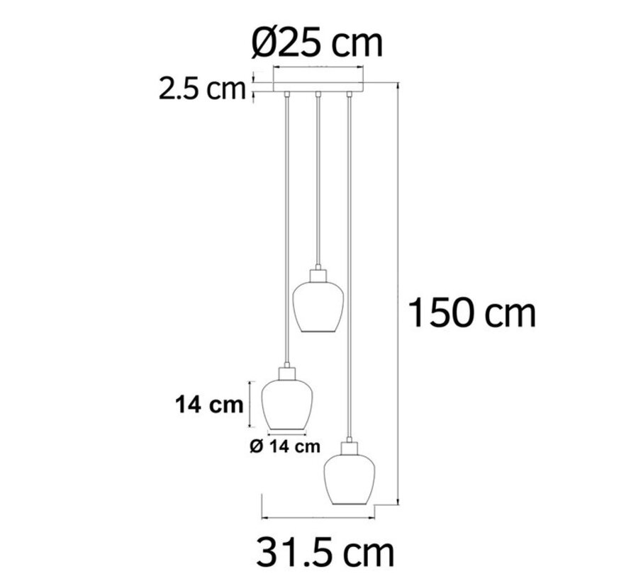 Design hanglamp - Smoke Glas - 3-lichts - Kansas