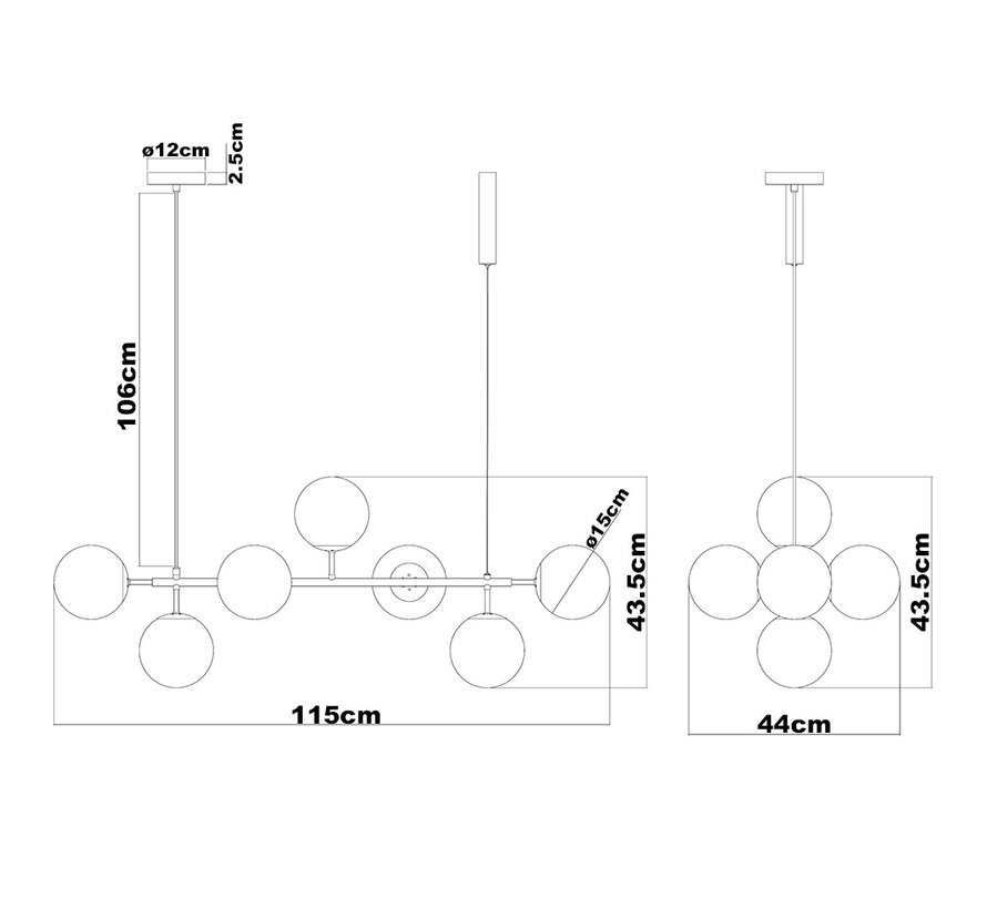 Design Hanglamp Hepta - Smoke glazen bollen