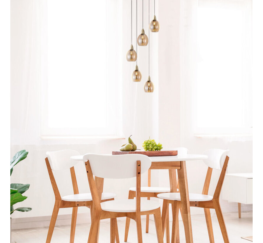 Hanglamp Baton - Zandgoud en mat zwart - Amberkleurig glas - 5 lichts