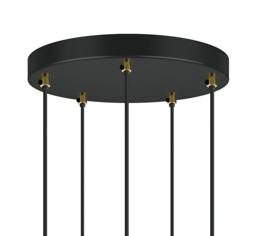 Hanglamp Baton - Zandgoud en mat zwart - Amberkleurig glas - 5 lichts