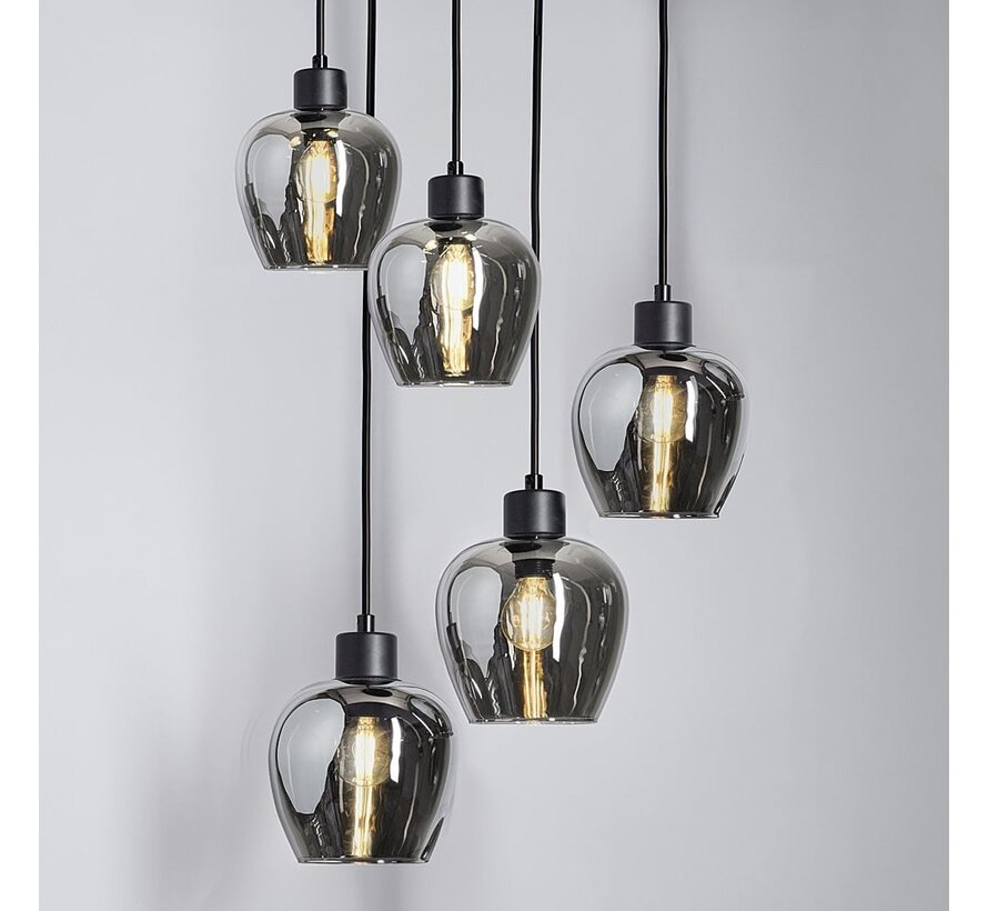 Design Hanglamp - Smoke Glas - 5-lichts - Glendale