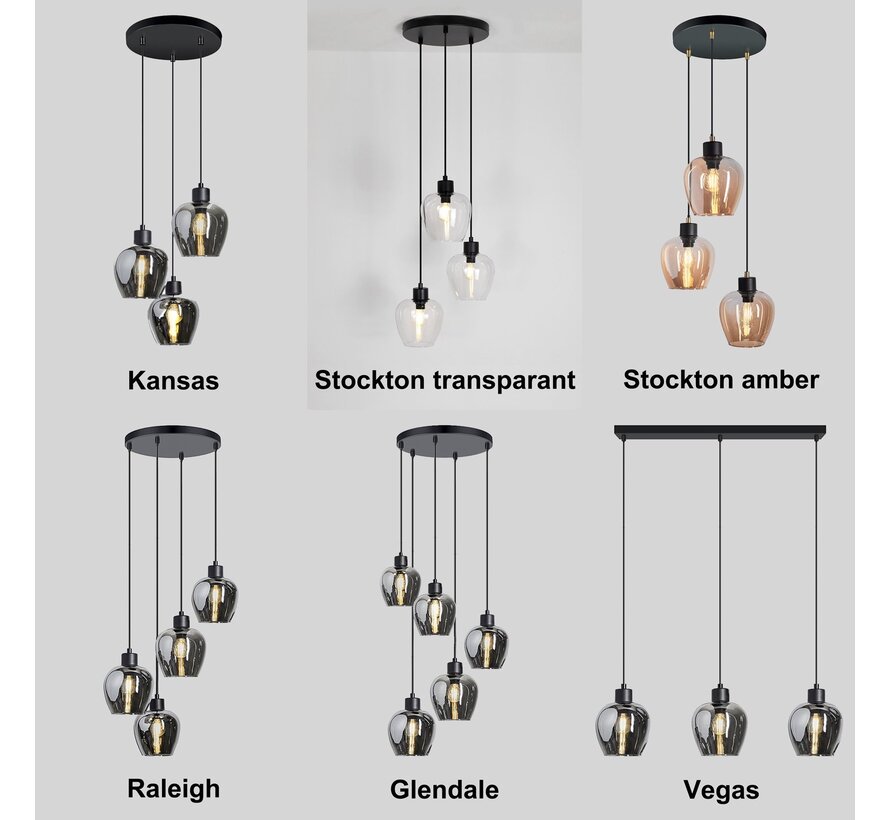 Design Hanglamp - Smoke Glas - 5-lichts - Glendale
