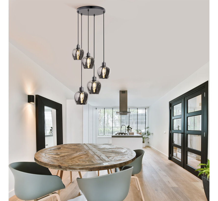 Design Hanglamp - Smoke Glas - 5-lichts - Glendale