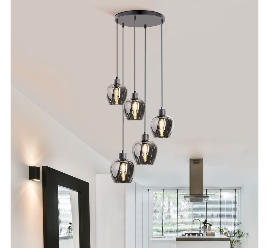 Design Hanglamp - Smoke Glas - 5-lichts - Glendale