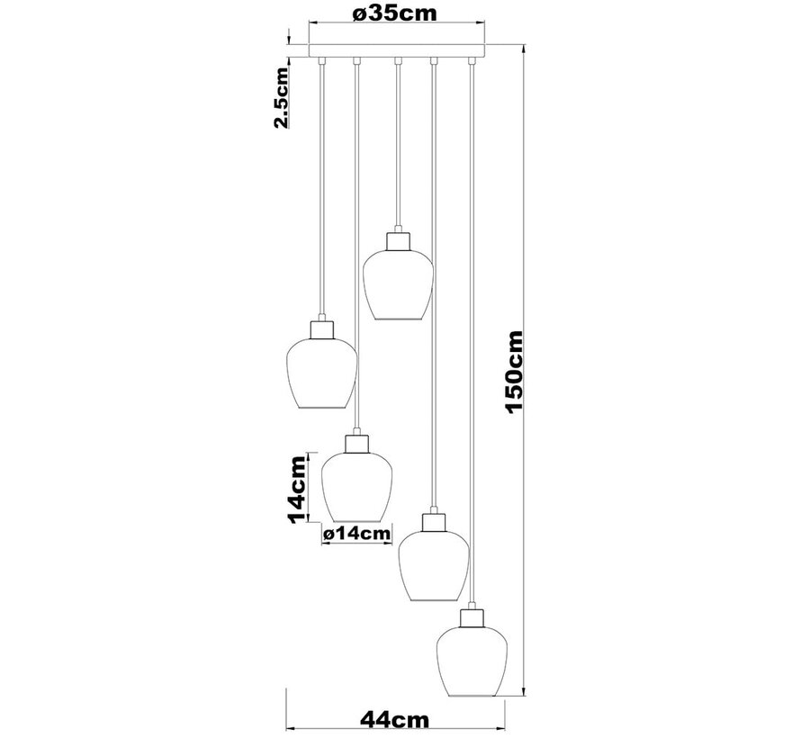 Design Hanglamp - Smoke Glas - 5-lichts - Glendale