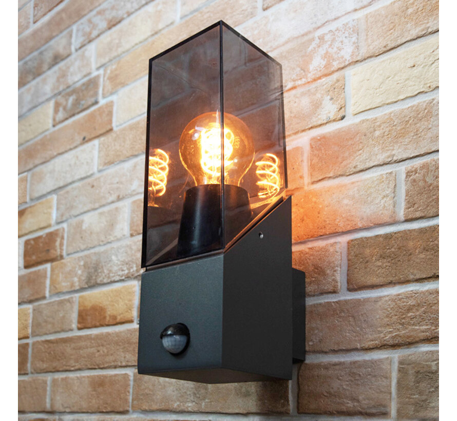 Wandlamp Jasper - Industriële buitenlamp met sensor - Antraciet