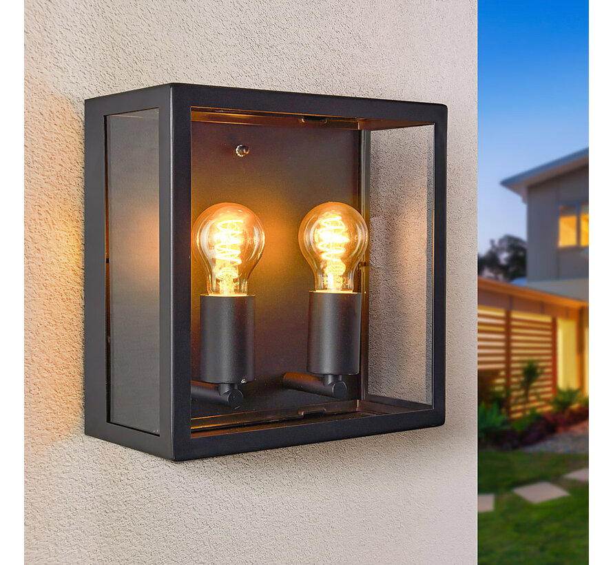 Wandlamp Gabriella - Buitenlamp RVS - Industrieel zwart