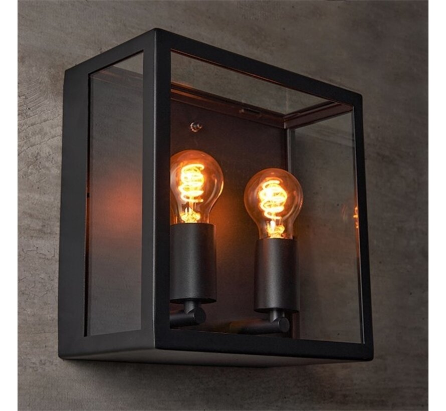 Wandlamp Gabriella - Buitenlamp RVS - Industrieel zwart