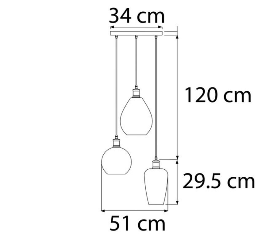 Hanglamp Verona - Design 3 lichts - 3 kleuren glas