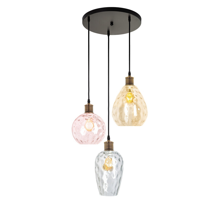 Hanglamp Verona - Design 3 lichts - 3 kleuren glas