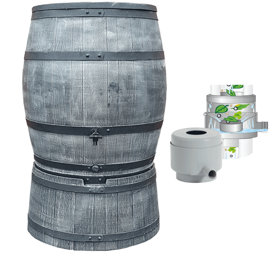 Regentonset Roto 350 liter + Voet + Vulautomaat - Grijs