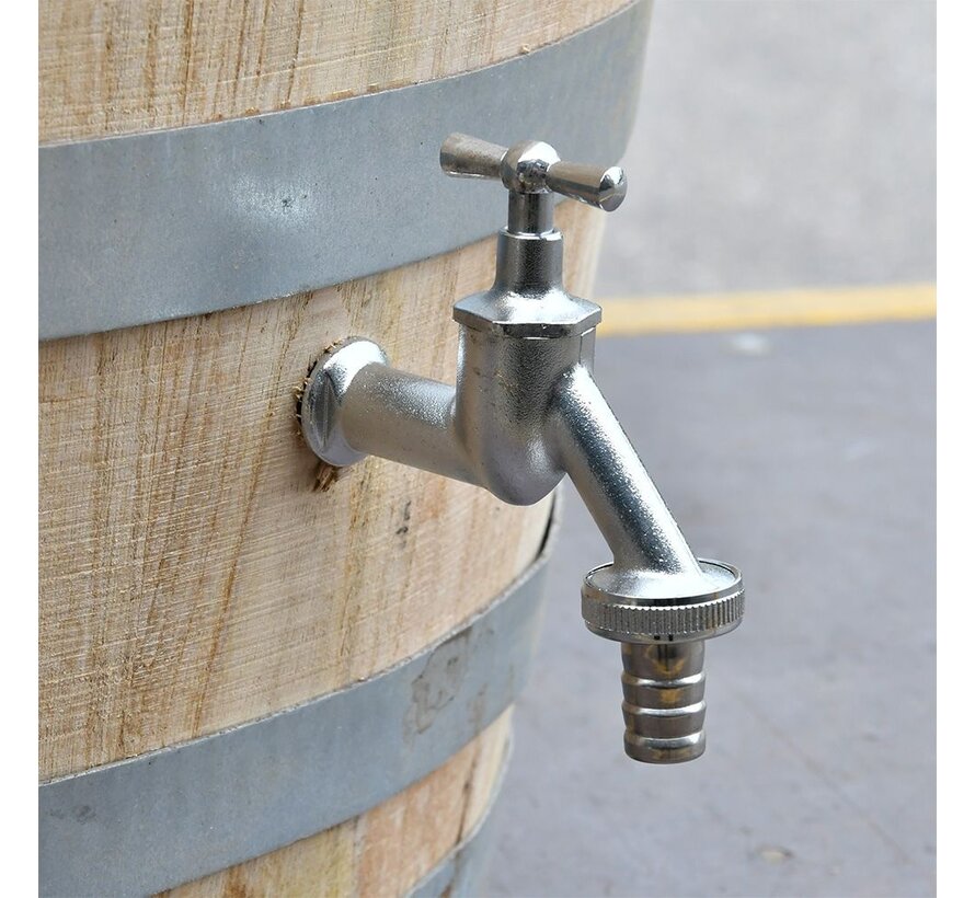Houten Regenton - 150 Liter Kastanje + Chromen kraan + Handvat